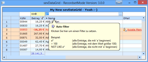 sevDataGrid v3.0 mit vielen neuen Funktionen